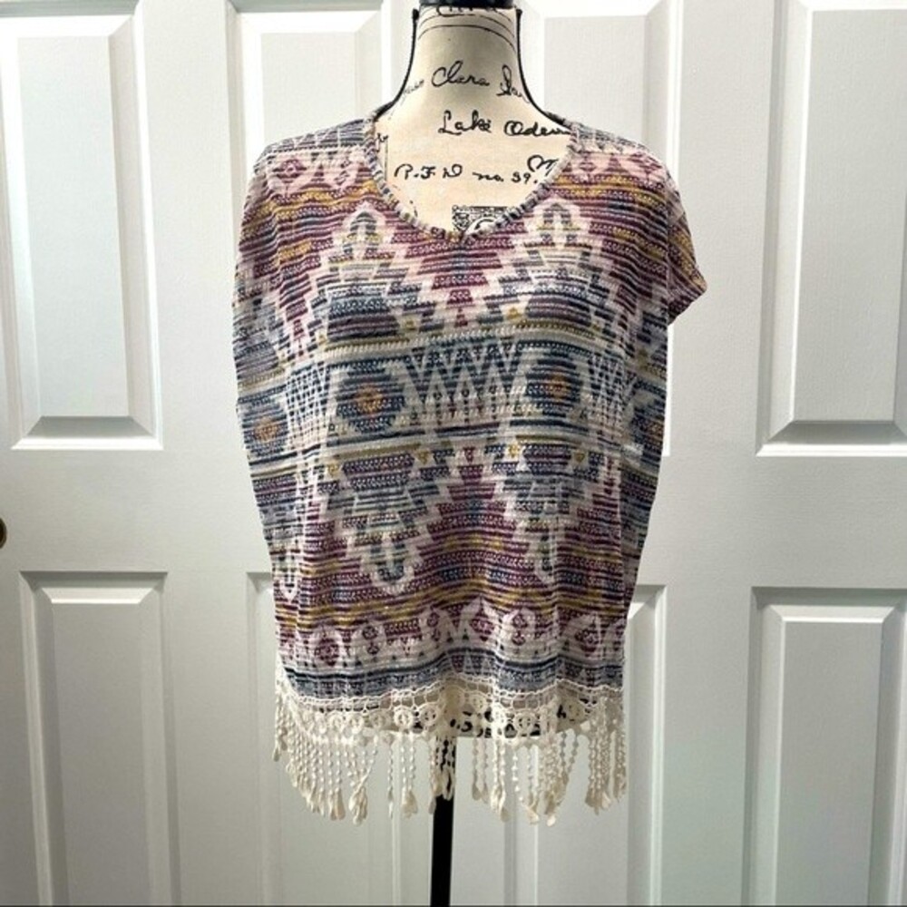 Xhilaration Southwestern Print Fringe Top Size M Festival Boho